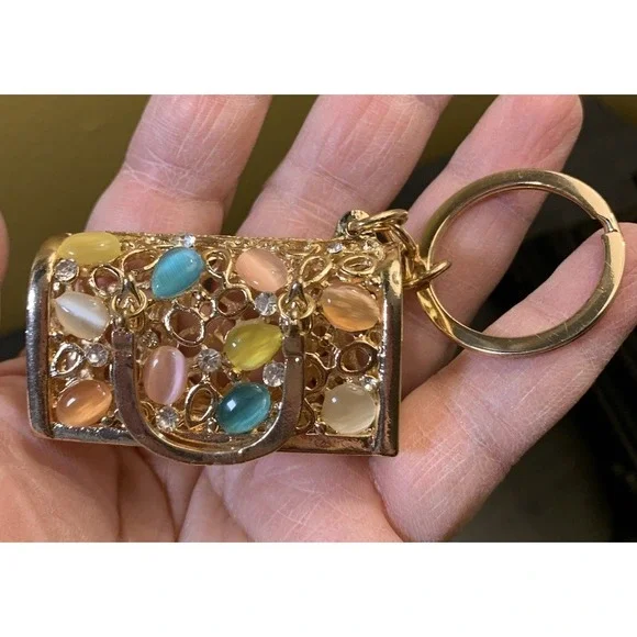 Purse Keychain Bejeweled Rhinestone Purse Jewelry Bling Clip Key Ring - Picture 3 of 7